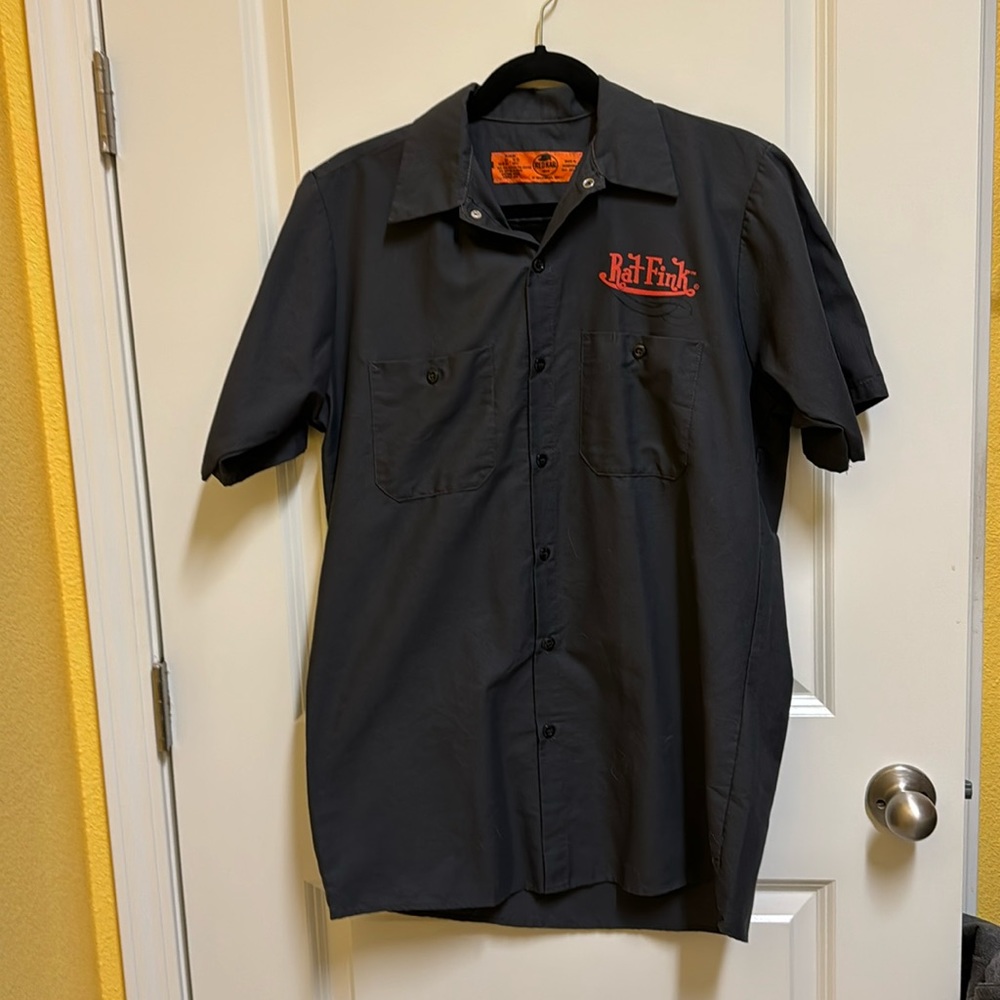 Men’s Red Kar Rat Fink Garage Style button down shirt Medium